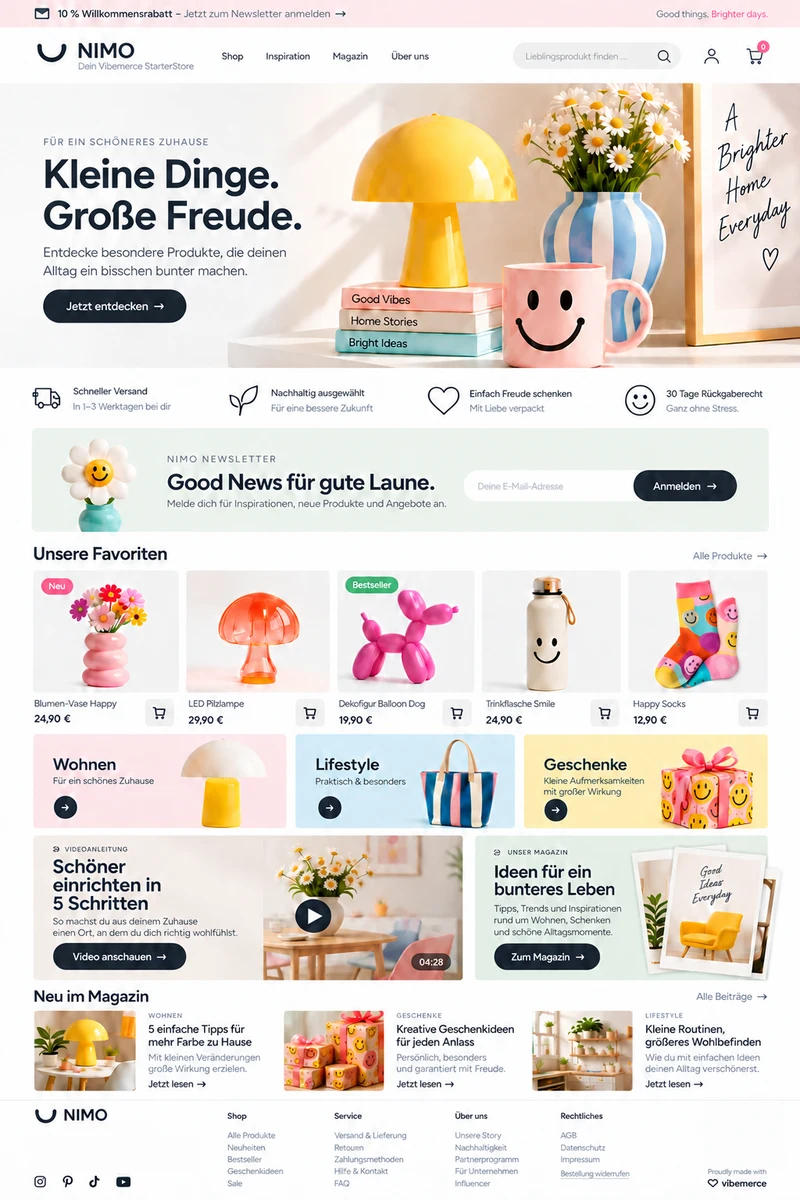 Vorschau des vollständig gestalteten NIMO StarterStores